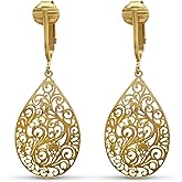 Aloha Earrings Small Victorian Filigree Teardrop Non Pierced Clip On Dangling Earrings