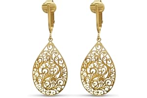Aloha Earrings Small Victorian Filigree Teardrop Non Pierced Clip On Dangling Earrings