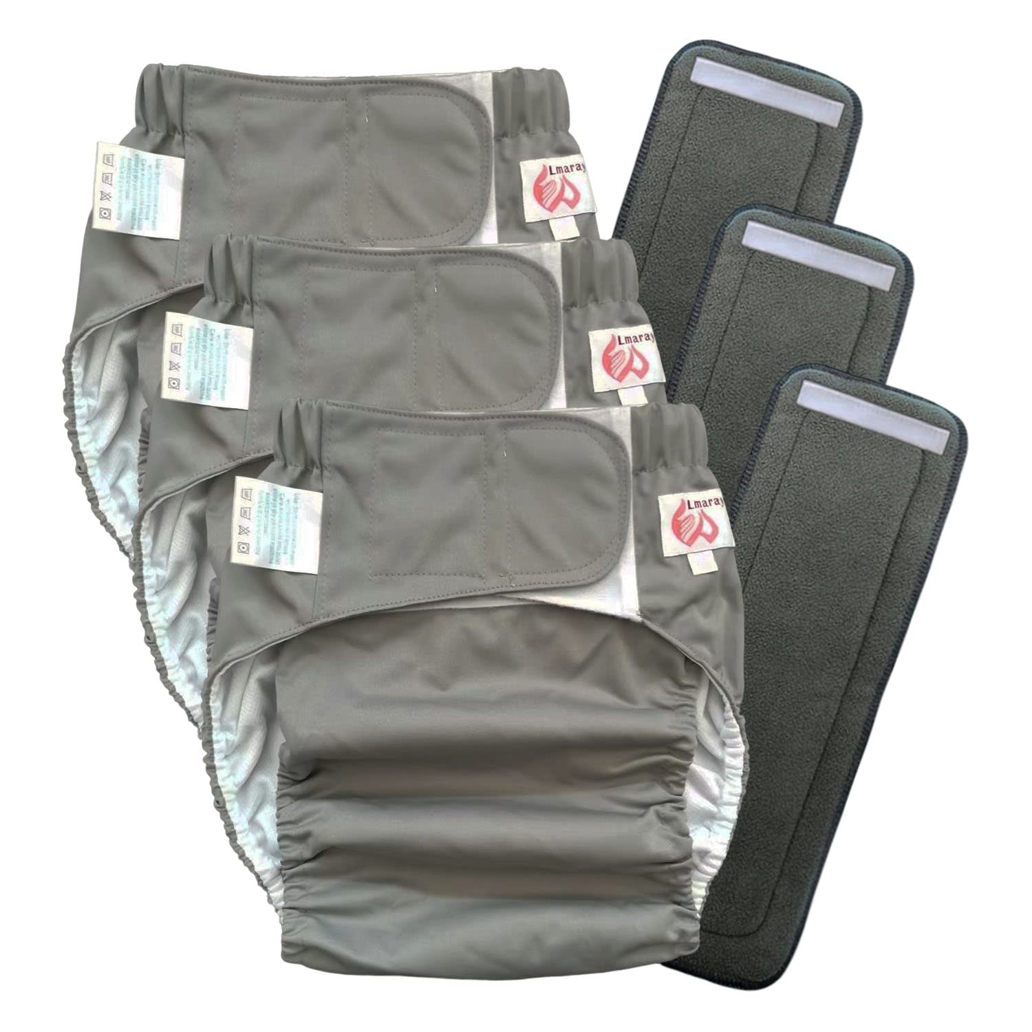 Photo 1 of 3 Pack Adult Cloth Diapers with Fastener Diaper Inserts, TPU Waterproof Nappy Reusable Washable Incontinence Care Protection Nappies Underwear