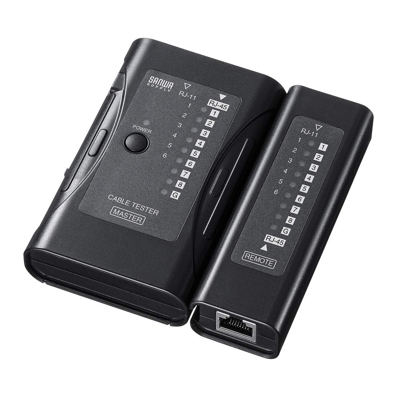 サンワサプライ LANテスター RJ-45(LANケーブル)/RJ-11(モジュラーケーブル)対応 LEDライト内蔵 親機・子機脱着可 LAN-TST6商品画像