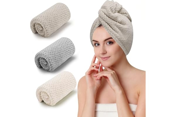 CZZXI 3 PCS Microfiber Hair Towel, Hair Wraps for Women Wet Hair, Fast Drying Hair Turban, Anti Frizz Head Towels Wrap for Cu