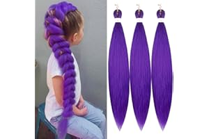 Purple Braiding Hair 26inch 3Pack Pre Stretched Braiding hair Extensions forTwist or Box Braids Hot Water Setting Soft Yaki T
