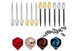ToBeIT 4 style Steel Dart Tips 12 pcs,12 pcs Dart Flights and 20 pcs Dart o-Rings washers - 2ba Dart Tips Replacement Steel Converter Points