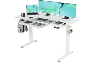 Claiks Standing Desk with Drawers, 55x24 Inch Stand Up Electric Adjustable Height Sit Stand Desk for Computer Workstation, White