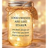Friendship Gifts for Women - “Good Friends Are Like Stars” 15oz Thick Glass Mason Jar Night Light,Best Friend Gift for Birthday Home Decor, 20 LED Fairy Lights