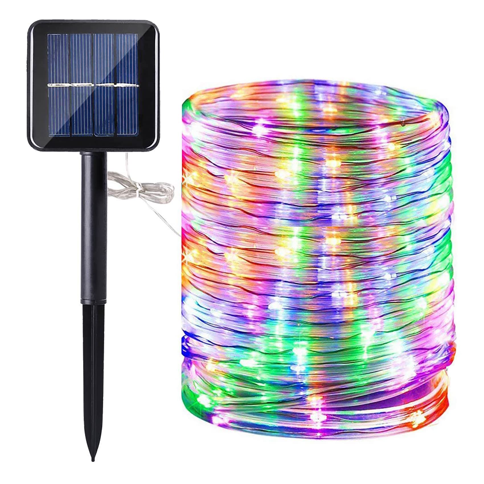 Solar Rope Lights,DINOWIN 200 LEDs 72ft/22M Waterproof Copper Wire Lights Tube Fairy Lights Decorative Lighting for Indoor/Outdoor (Multicolor)