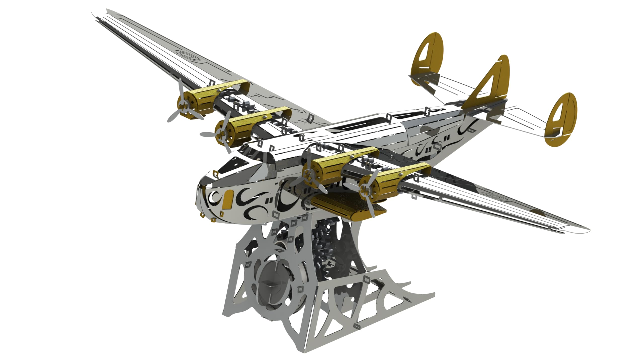 METAL-TIME Boeing-314 Model, Splashing Dreamer, 3D Metal Airplane Model Mechanical Building Kit, Unique Wind-Up Moving Mechanism, Stainless Steel DIY Construction with Toolbox - 124 Pieces.