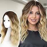 AISI HAIR 【Beginner Friendly Wigs Ombre Blonde Wig for Women Medium Length Wave Curly Glueless Synthetic Heat Resistant Hair Wigs for Daily Party Cosplay