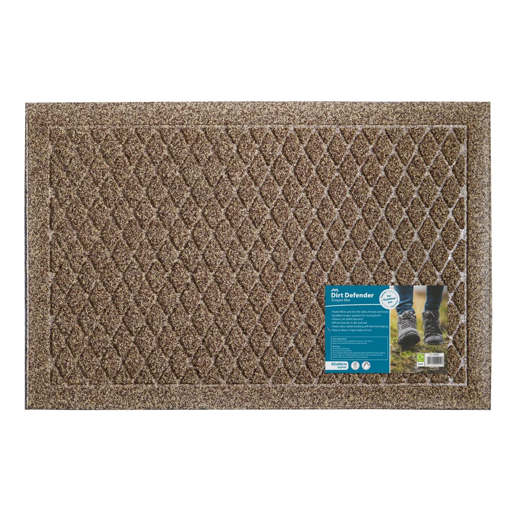 JVL Dirt Defender Scraper Door Mat 40 x 60 cm, Diamond, Beige
