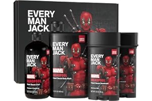 Every Man Jack Deadpool Body Set - Perfect for Every Guy & Marvel-Lover - Bath and Body Marvel Gift Set with Clean Ingredients & Incredible Scents - Includes Body Wash, Shampoo & Deodorant 2-Pack