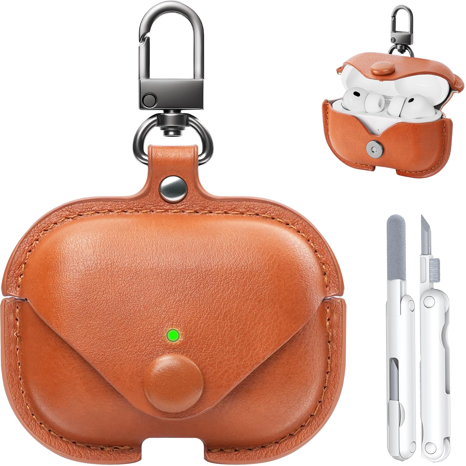 TNSNK for Airpod Pro 3 Case Leather, TNSNK Soft & Comfort Leather Case Cover with Keychain & Cleaner Kit for Apple Airpods Pro 3rd Generation 2025, Drop Protective Headphone Cover for Men Women