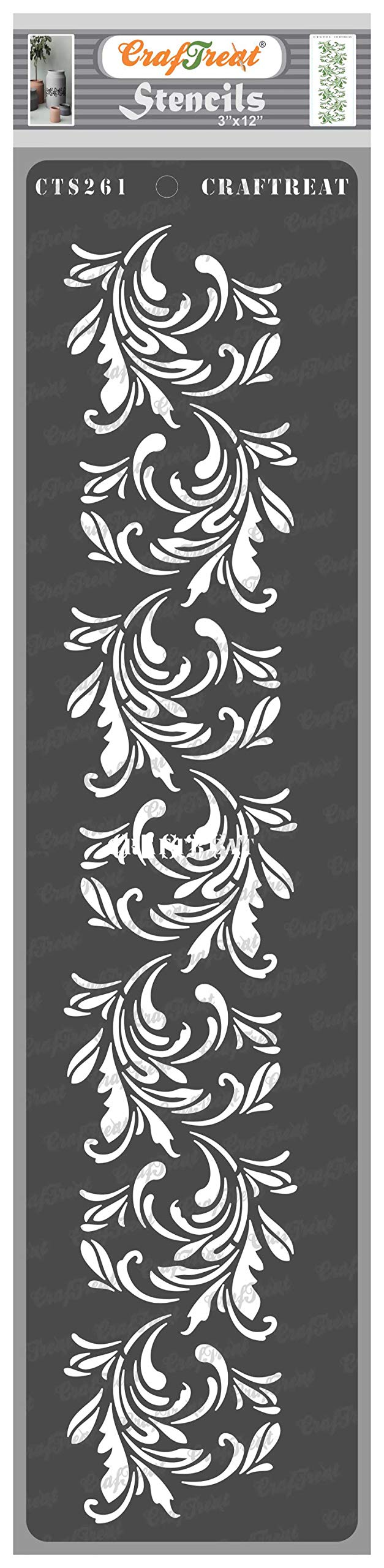 CrafTreat Reusable Floral Border Stencils for Painting on Wood, Canvas, Paper, Fabric, Floor, Wall and Tile - Border5-3x12 Inch - DIY Art and Craft Stencils for Painting Borders - Flower Border