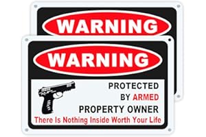 Eoppen 2Pcs 10 x 7 Inch Gun Sign The Owner of This Property is Armed Signs Warning Sign Reflective Signs Rust Free Aluminum