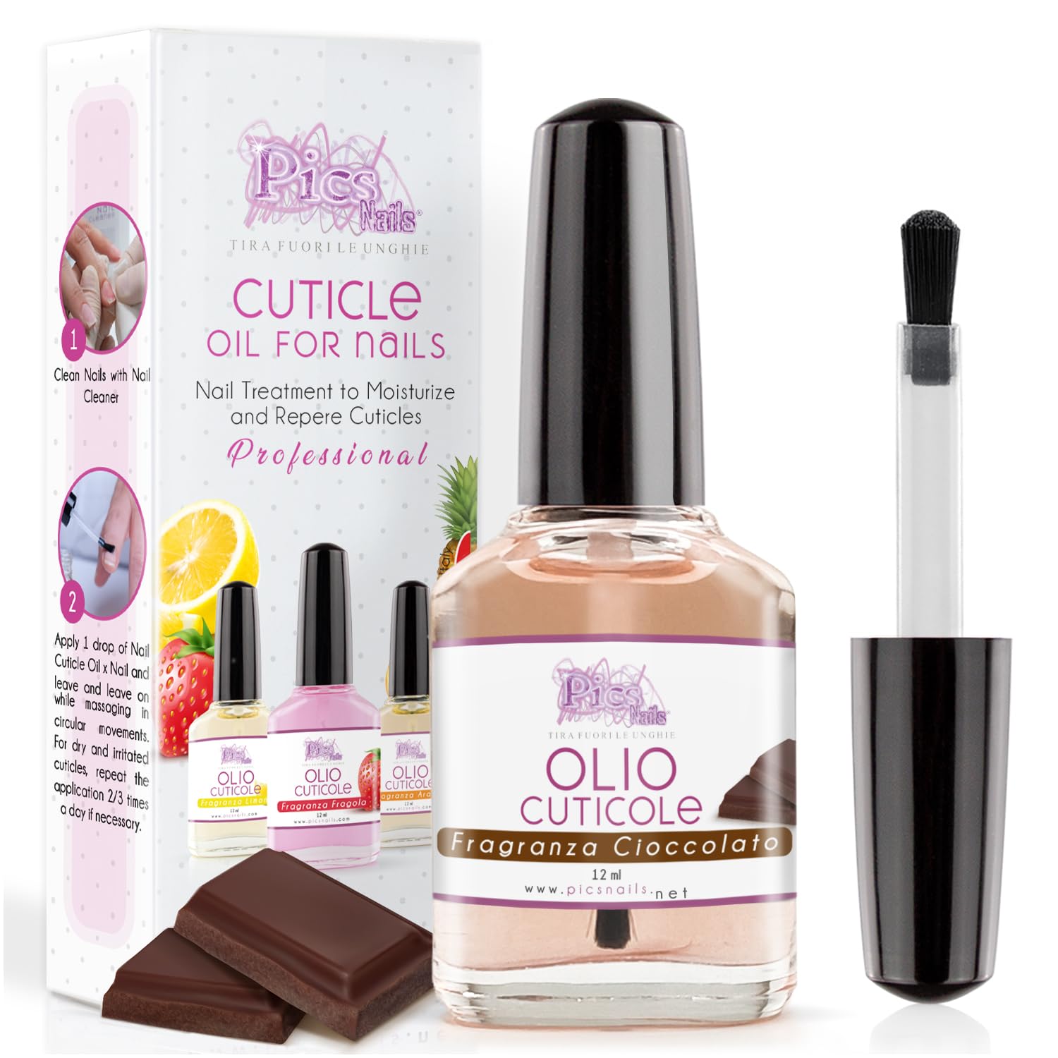 Cuticle Oil for Nails Professional Nail Treatment 12 ml - 0,4 Fl. oz - Chocolate Fragrance - Moisturizing and Regenerating Oil for Cuticles, Gives Relief and Freshness to Dry and Irritated Skin