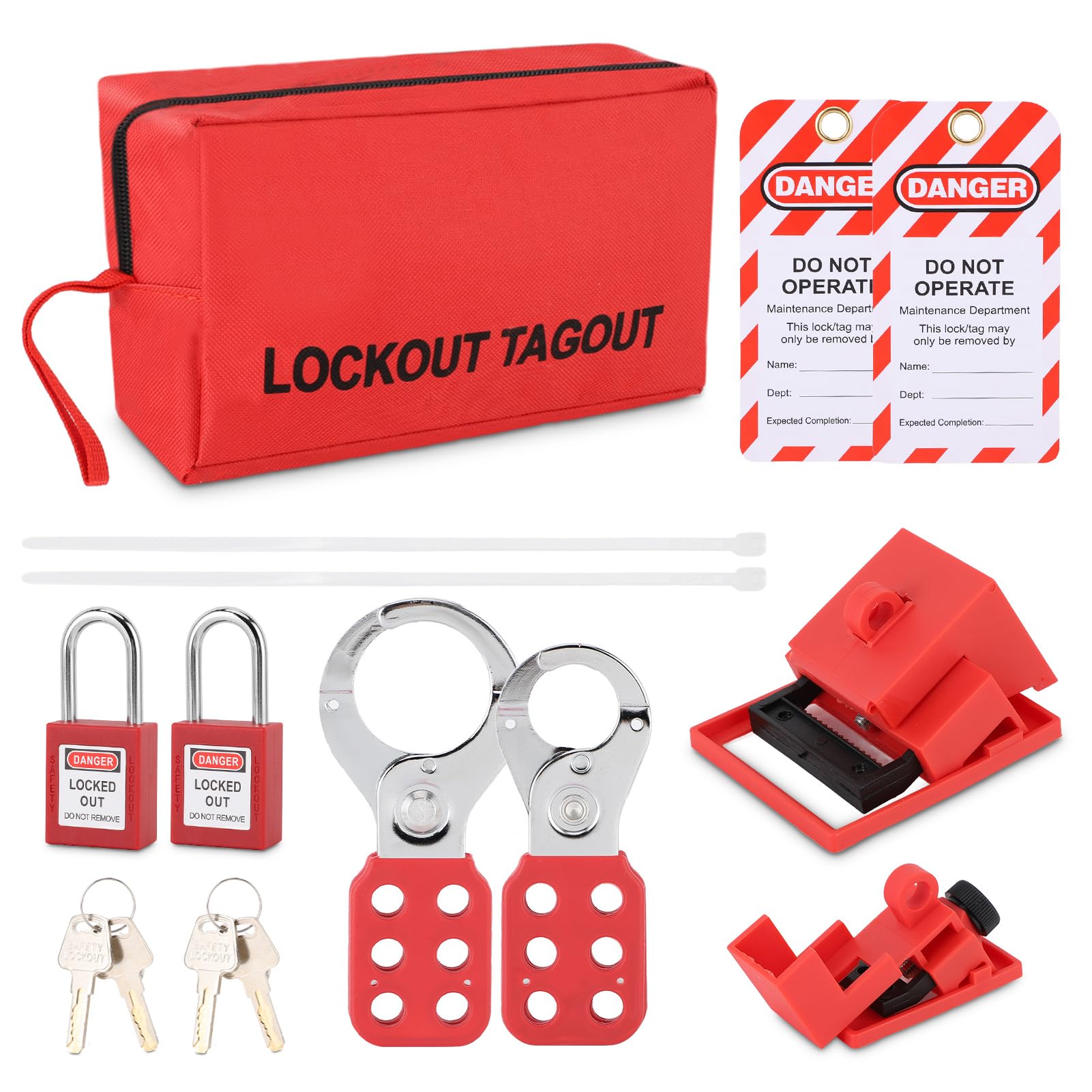 Lockout Tagout Kit, Electrical Circuit Breaker Lock Off Set with Safety Padlocks, Hasp & Tags for Industrial Electricians