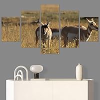 SIGNWIN 5 Panel Canvas Wall Art Modern Art Animals Dramatic Giraffe Lion Multicolor Photography Southwest for Home Decorations Ready to Hang - 60