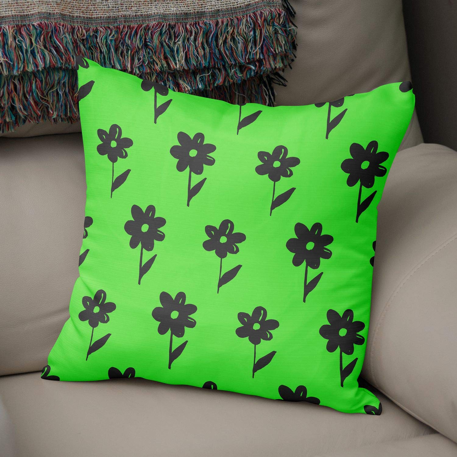 Bonamaison Decorative Cushion Cover, Polycotton, Green, Standard