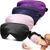 JroyJoy 4 Pack Silk Sleep Mask, Blackout Eye Mask with Adjustable Strap | Zero Eye Pressure, Super Soft Blindfold for Women Men, Sleeping Eye Masks for Travel, Gift, Yoga (Black, Pink, Blue, Purple)