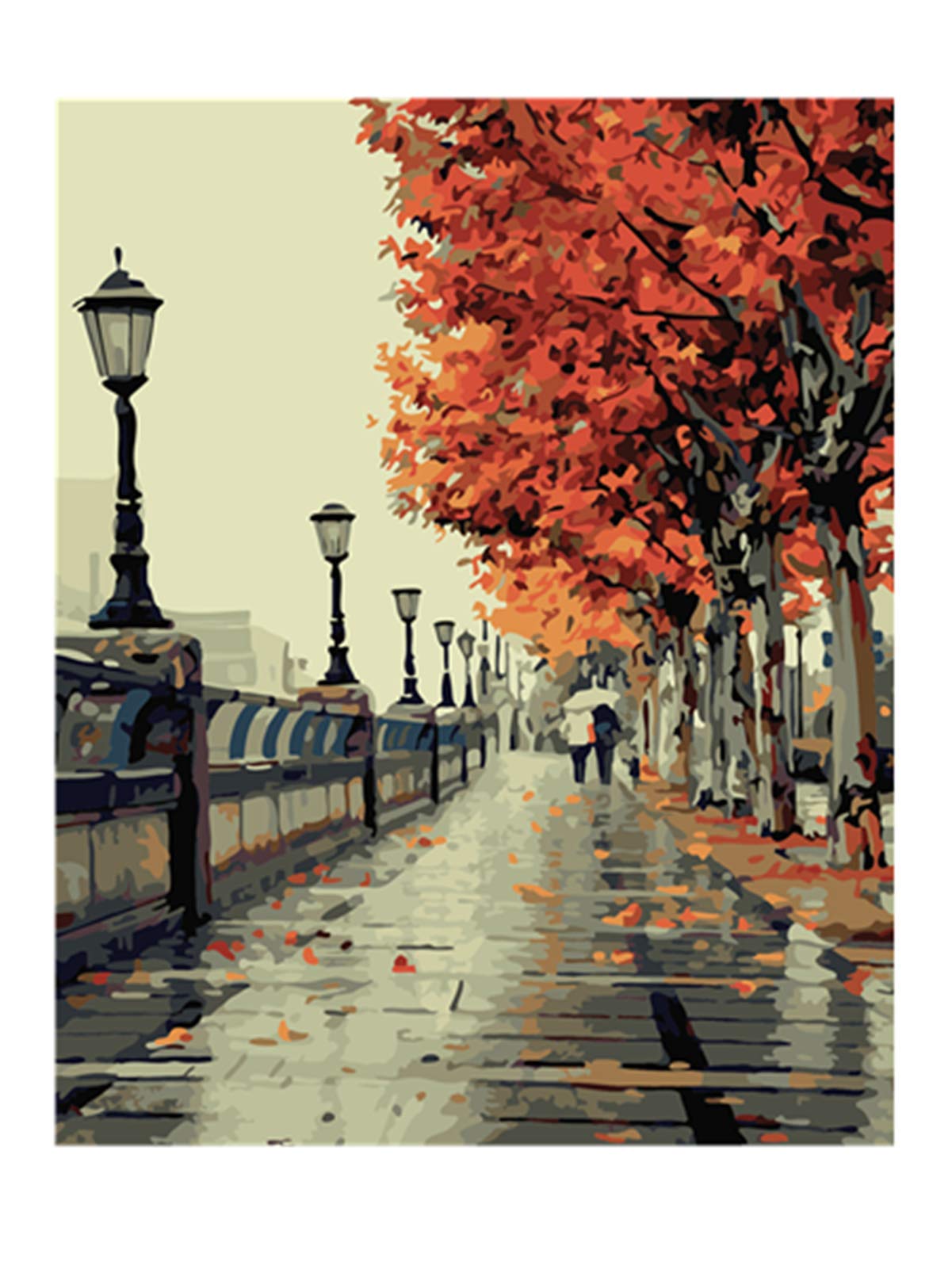 YEESAM ART DIY Paint by Numbers for Adults Beginner Kids, Romantic Street Autumn Lovers 16x20 inch Linen Canvas Acrylic Stress Less Number Painting Gifts