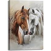 OAAPITI Couple Horse Canvas Wall Art Romantic Wild Horse Art Print Rustic Farmhouse Decor Love Story Inspired Wall Decor for Living Room Bedroom Homes(Artwork-1,12"x18")