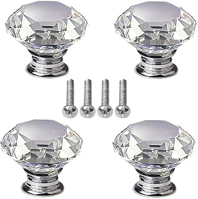 nuosen 4 Pcs Crystal Knobs 40 mm Diamond Drawer Cabinet Door Pulls