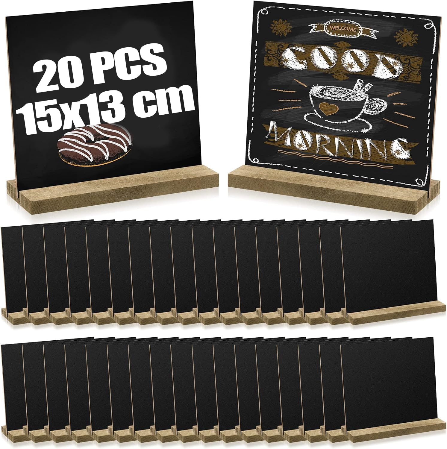 MUXHEL 20PCS Mini Chalkboard Signs with Stand 15x13cm Mini Chalk Boards Wooden Small Chalk Boards with Stands Mini Blackboards for Message Signs School Wedding & Party Event Decoration