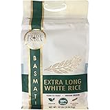 Pride Of India - Extra Long Indian Premium White Basmati Rice, 10 Pound (4.54 Kilo) Reclosable Bag - Naturally Aromatic, Aged