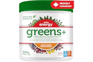 Genuine Health Greens Extra Energy Superfood Powder – Plant Nutrients for Immediate Energy & Pre Workout Boost with Green Tea