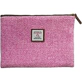 Harris Tweed Coin Purse Handmade Lipstick Bag Vintage British Portable Credit Card ID Wallet with YKK Zipper for Women men (Pink, Large)