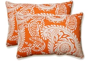 Pillow Perfect Paisley Indoor/Outdoor Accent Throw Pillow, Plush Fill, Weather, and Fade Resistant, Large Lumbar - 16.5" x 24.5", Orange/Ivory Addie, 2 Count