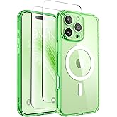 CAPRARO Magnetic Compatible with iPhone 16 Pro Case, Upgraded [Full Camera Protection] [Compatible with MagSafe] Protective Translucent Matte Women Girl Phone Case Cover, Clear Green
