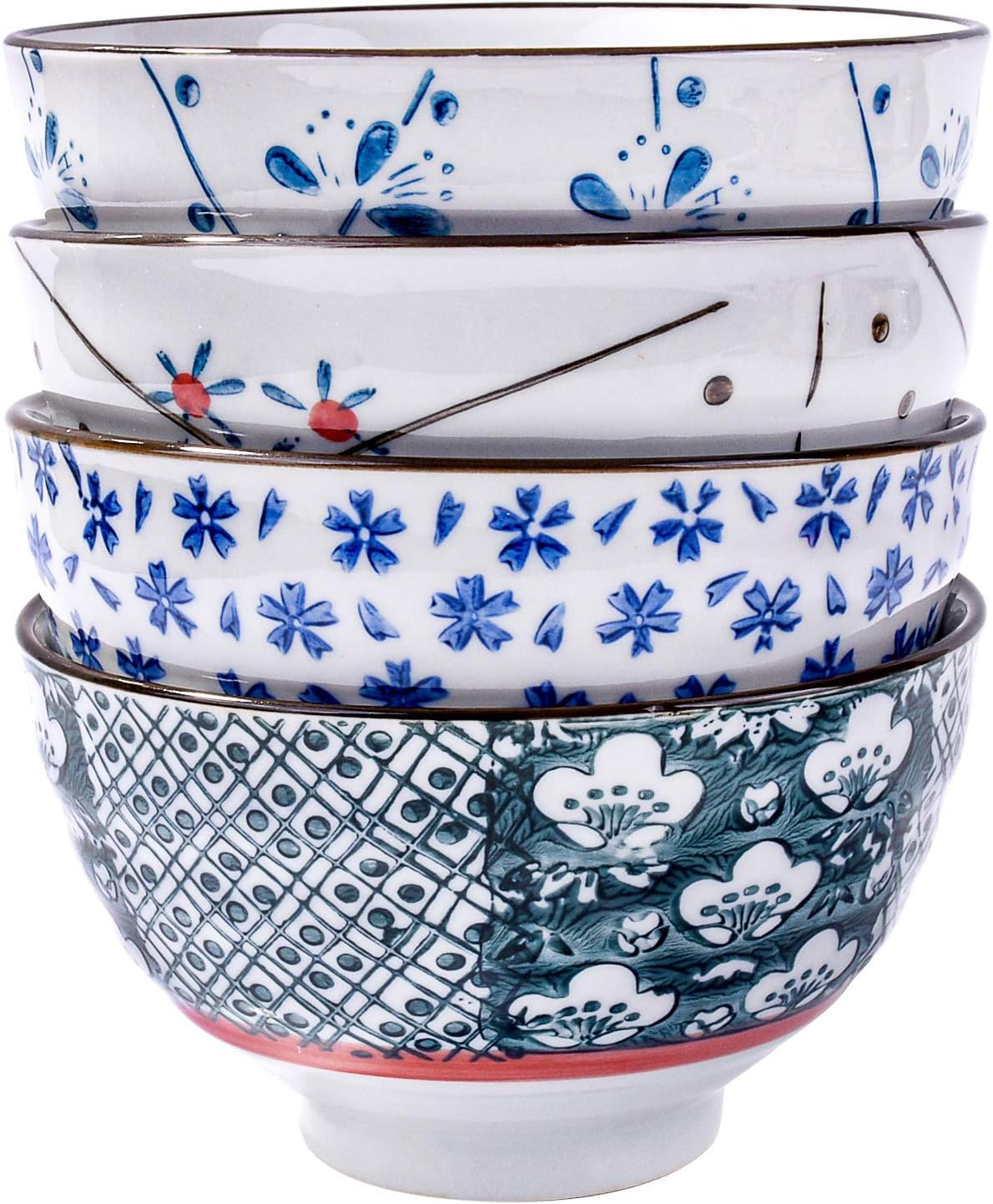  | Japanese Ceramic Rice Bowls set, Soup Bowls for Rice Soup Salad Snack: Rice Bowls