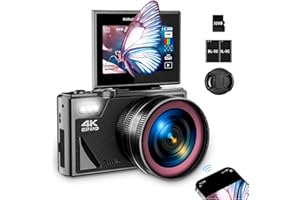 HIACINTO Digital Camera, WiFi Autofocus 64MP 4K Vlogging Camera for YouTube with 3" 180° Flip Screen, 18X Digital Zoom, Triple-Lens Design-Standard/Wide-Angle/Macro Lens has 32GB SD Card, 2 Batteries