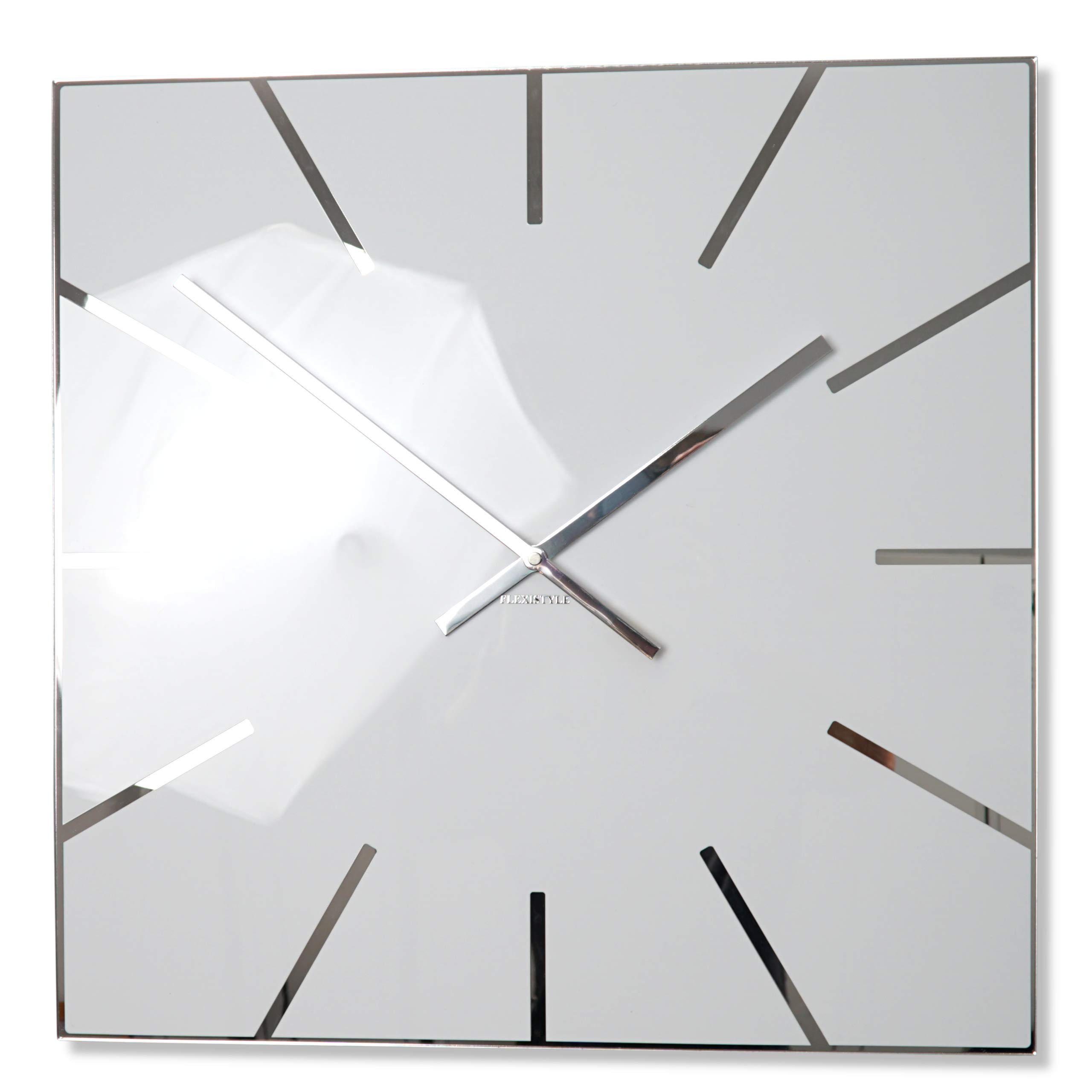 FLEXISTYLE Large wall clock square 50cm white mirror silent non ticking for living room bedroom office