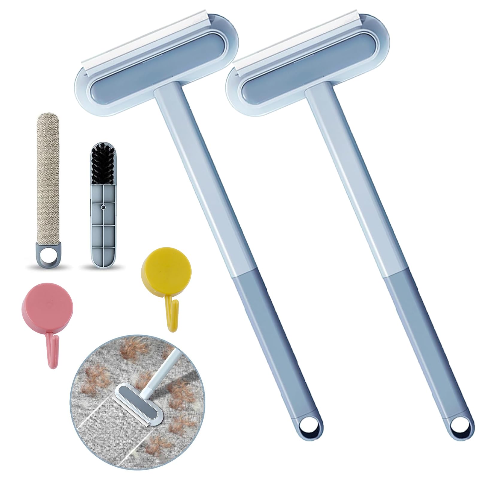 Multifunctional Pet Hair Remover Broom Hair Removal Brush 4 in 1 Pet Hair Removal Tool Adjustable Dog Cat Hair Catcher Carpet Rake with Hooks for Couch, Window Wet and Dry Use 2 Pcs
