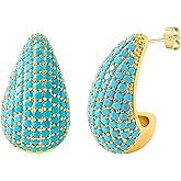 Chunky Gold Hoop Earrings for Women, Rhinestone Teardrop Earrings Dupes Lightweight Water Drop Earrings for Women Trendy Tear Drop Dangle Earrings Hypoallergenic Jewelry for Women