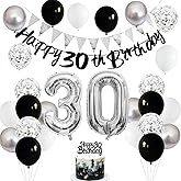 30th Birthday Decorations for Men, Navy Blue Silver 30th Birthday Balloons with Blue Happy 30th Banner 30 Cake Topper Decor Number 30 Balloon for Women 30th Party Decoration