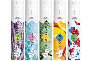 CLESH Toilet Spray, Bathroom Odor Eliminator, 5 Pack, 1 fl oz Each, Up to 250 Uses, Travel Size, For Home and Travel, Essential Oils Freshener Spray, Ocean, Lemon, Lavender, Hibiscus, Eucalyptus