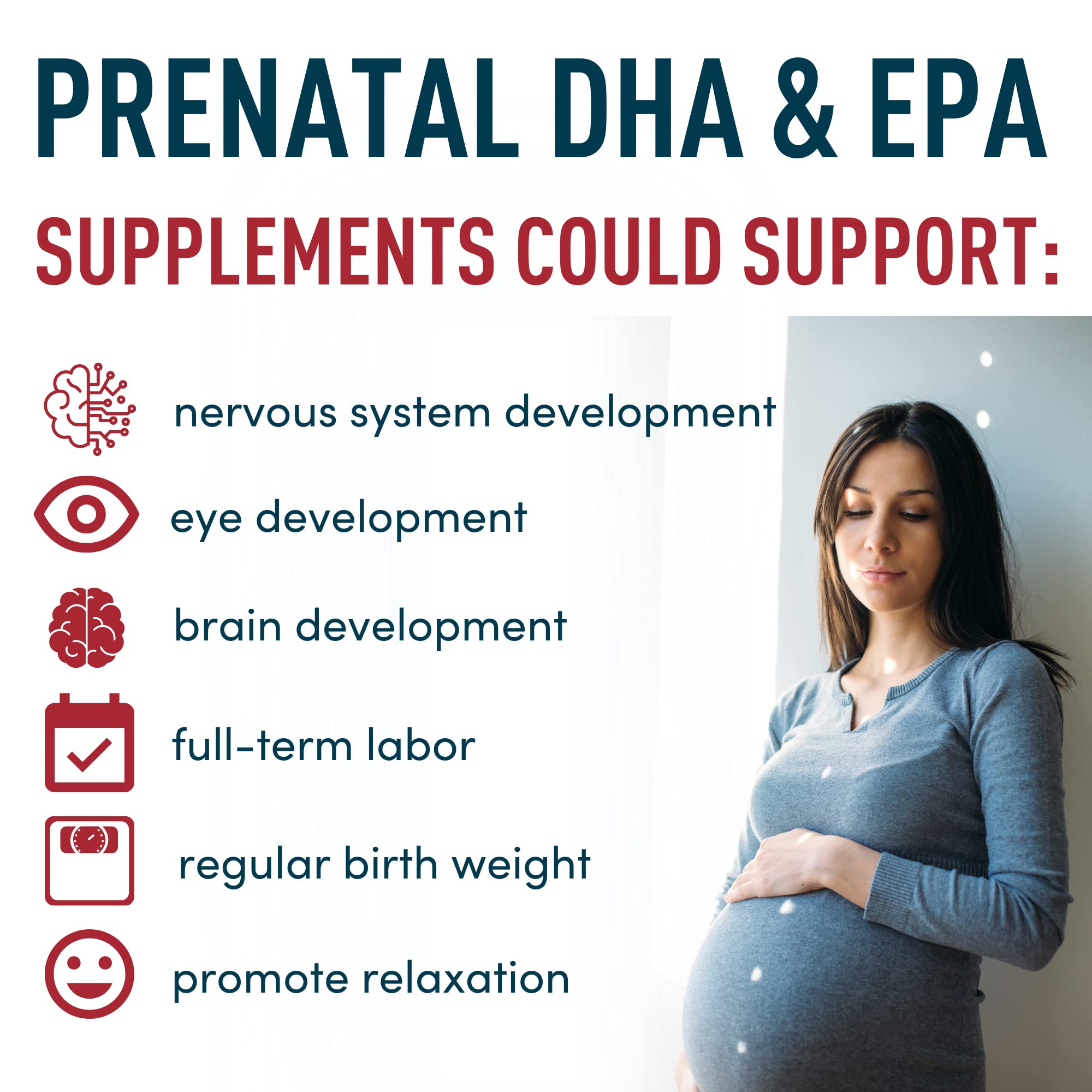 Prenatal DHA and Folic Acid - 830mg Omega-3 (DHA + EPA Fish Oil), 800mcg Folic Acid - High-Potency Prenatal Vitamins for Women - Supports Fetal Development & Baby’s Brain - 90 Strawberry Softgels