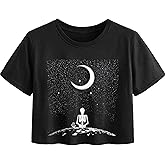 Avanova Women's Letter Print Tee Short Sleeve Round Neck Slim Fit Crop Top T Shirt