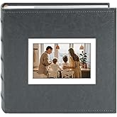 Golden State Art, Faux Leather Photo Album Hold 200 4x6 Photos with Memo Writing Space,Great for Wedding Family(DIY Cover,Color:Grey)