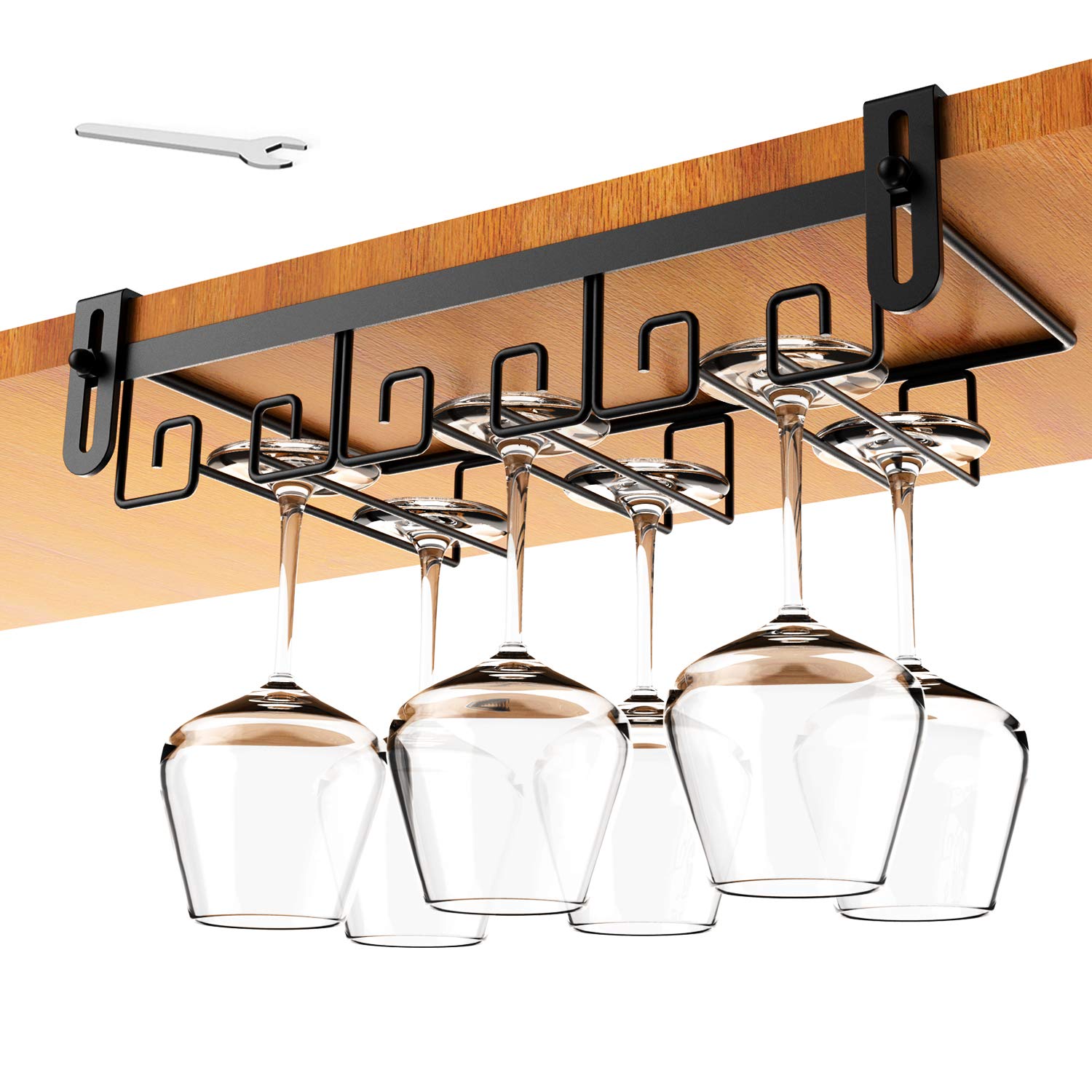 Photo 1 of Cmecial Under Shelf Wine Glass Holder - Black, Stemware Rack for Cabinet, Holds Multiple Glasses