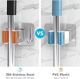 homeasy Mop Broom Holder 4 Pcs Stainless Steel Self Adhesive Wall Mounted view 2