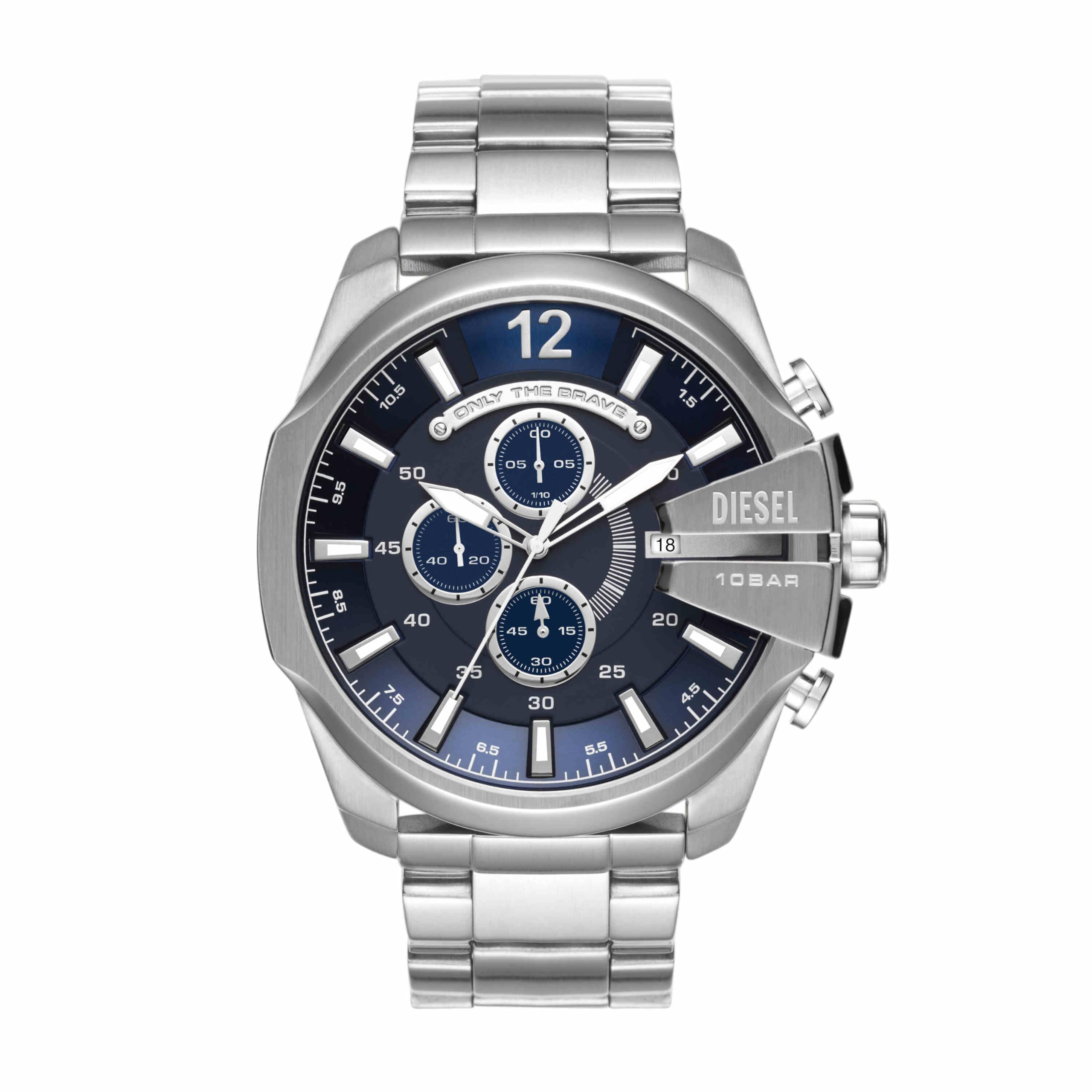 Diesel Watch for Men Diesel Chief Series, Quartz Chronograph Movement, 51 mm Silver Stainless Steel Case with a Stainless Steel Strap, DZ4417