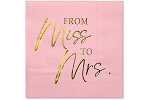 WRAPAHOLIC 50Pcs Gold Foil Miss to Mrs Wedding Napkins - 3-Ply Disposable Pink Paper Cocktail Napkin for Wedding, Bridal Show