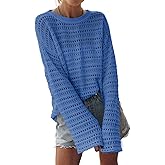 Sidefeel Womens Fall Sweaters 2025 Lightweight Casual Long Sleeve Crochet Hollow Out Knit Pullover Tops Clothing
