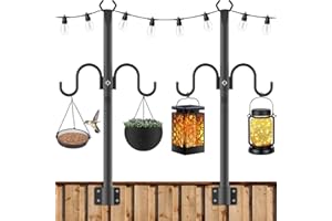 LETIANPAI String Light Poles,Metal Poles with Hook for Hanging Outdoor String Lights,2 Pack Light Poles Stand for Outside Garden,Patio,Backyard,Deck (2.8FT)