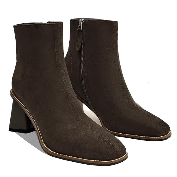 MOTIMODEN WOMENS BOOTIES LOW MID HEEL ANKLE BOOTS SQUARE TOE CHUNKY SHORT BOOTIES SIDE ZIPPER HEELED SHOES FOR WOMEN FALL WINTER