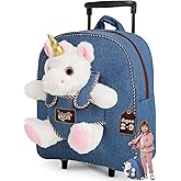 Toddler Luggage for Girls w Unicorn Toys, Kids Rolling Backpack for Girls, Toddler Suitcase, Gifts for 3 4 5 6 Year Old