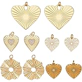 AHANDMAKER 10Pcs 5 Styles Heart Charms, 18K Gold Plated Brass Heart Pendants with Jump Rings Love Pendant Dangle Charm for Jewelry Making Necklaces Bracelets Earrings DIY Crafts Valentine's Gifts
